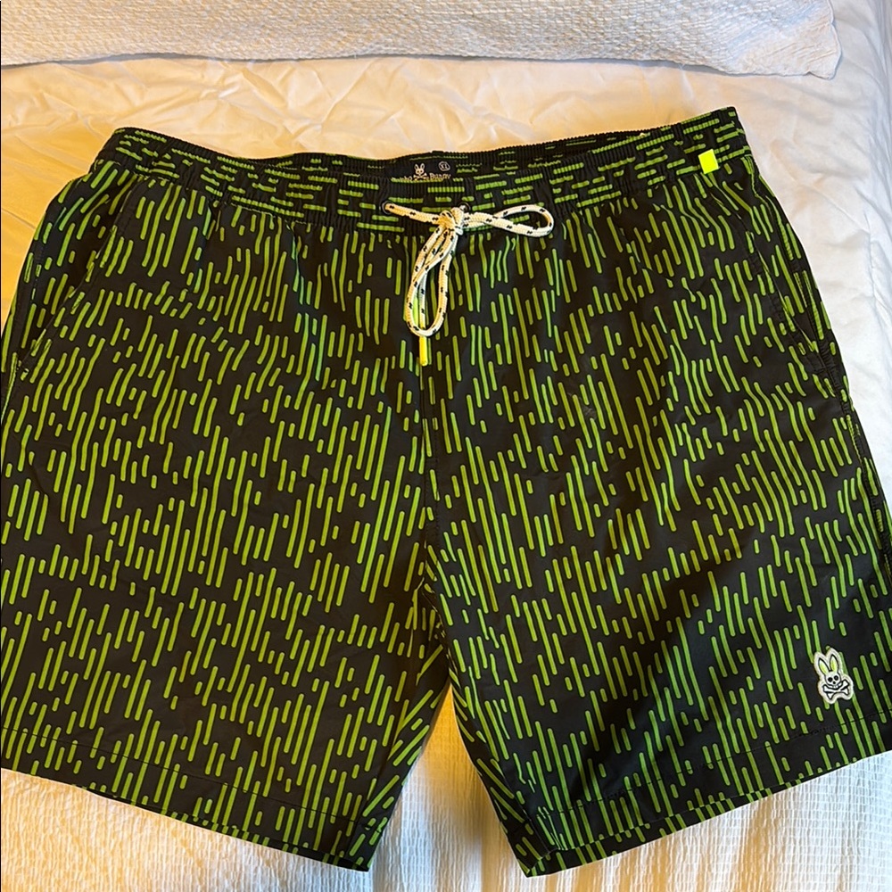 Psycho Bunny Green and Black Swim Trunks
